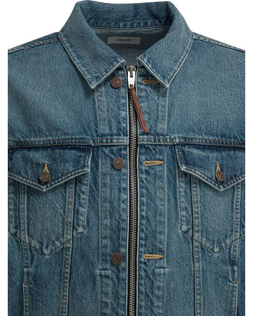 Céline Blue Zippered Denim Jacket Light for men