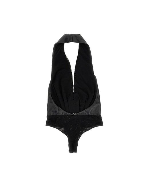 ANDAMANE Black Faux Leather Bodysuit