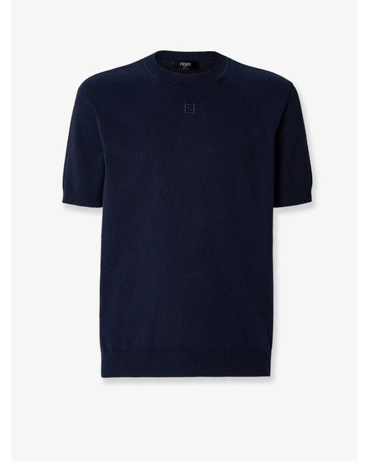 Fendi Blue Cotton And Cashmere Sweater for men