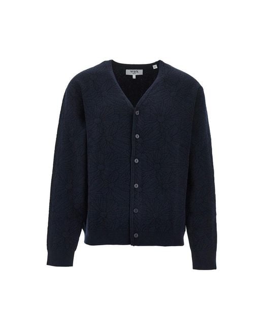 Wax London Blue 'Alban' Jacquard Knit Cardigan for men