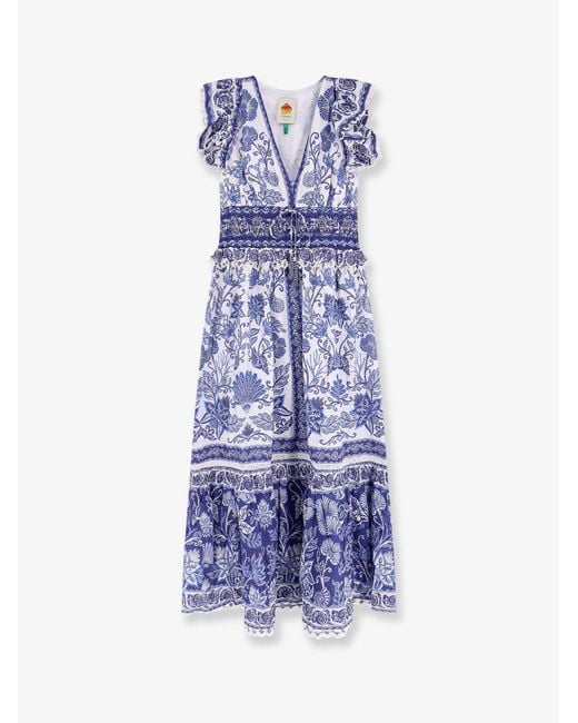 Farm Rio Blue Shell Garden Cotton Long Dress