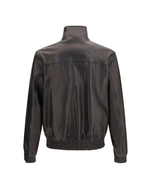 Valentino Gray Leather Zip Jacket Nero for men