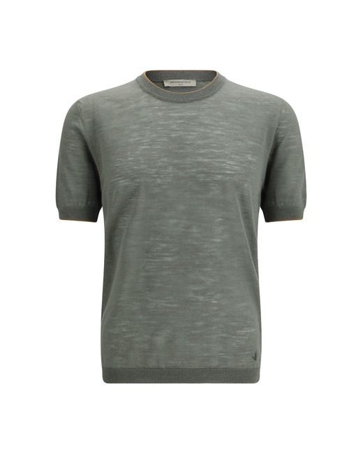 Brooksfield Gray Short-Sleeved Linen Blend Shirt Alligator for men
