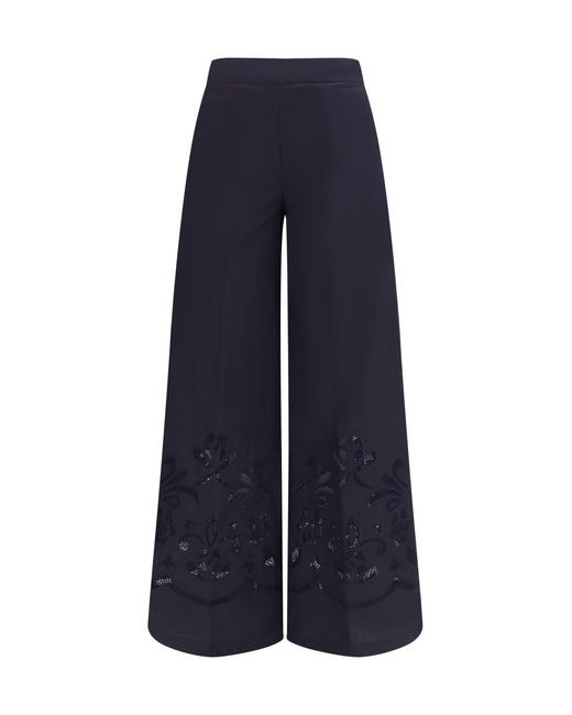 Women's Blue Forte_Forte Embroidered Cotton Trousers