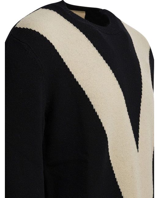 Valentino Black Wool Sweater With Inlaid V Knitwear for men