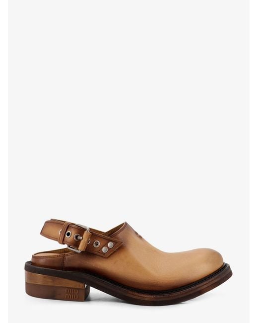 Miu Miu Brown Foule Leather Sabot Sandals