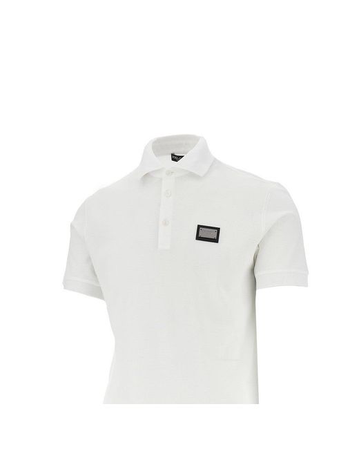 Dolce & Gabbana White Piquet Polo Shirt With Logo Plate for men