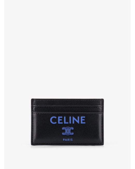 Céline Blue Leather Card Holder With Front Logo Print for men