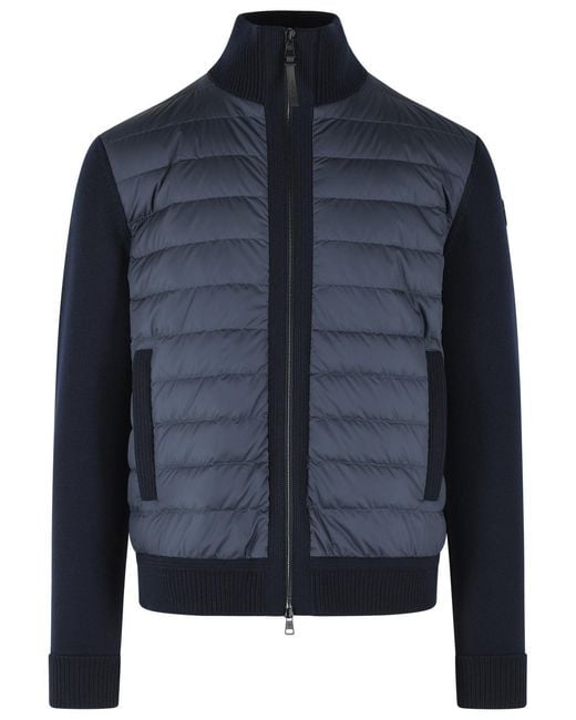 Moncler Blue Padded Virgin Wool Cardigan With Zip for men