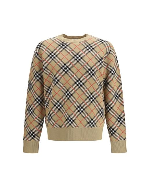 Burberry White Wool Check Sweater for men