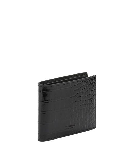 Tom Ford Black Crocodile-Effect Bi-Fold Wallet for men