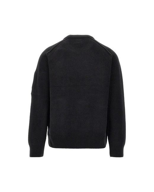 C P Company Black Cotton Chenille Crewneck Sweater for men