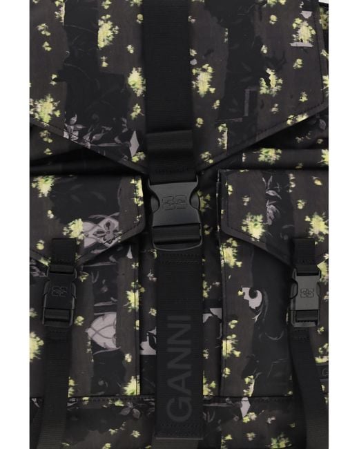 Ganni Black Re-Tech Nylon Print Backpack