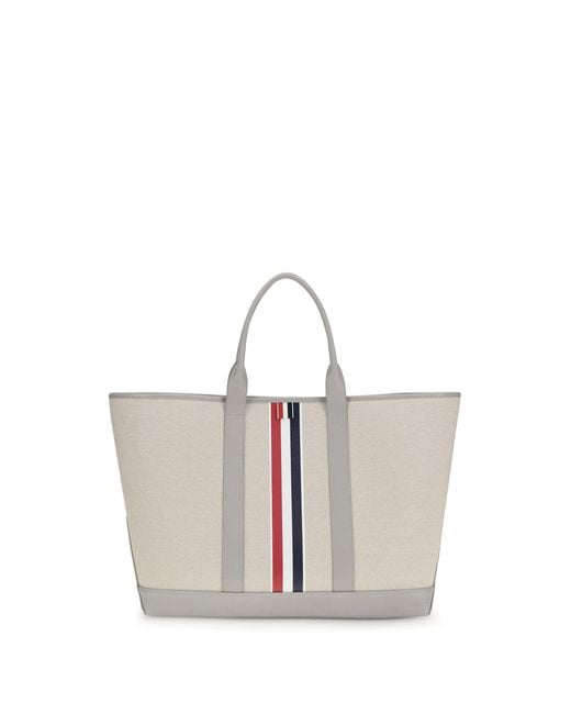 Thom Browne White Canvas Tote Bag for men