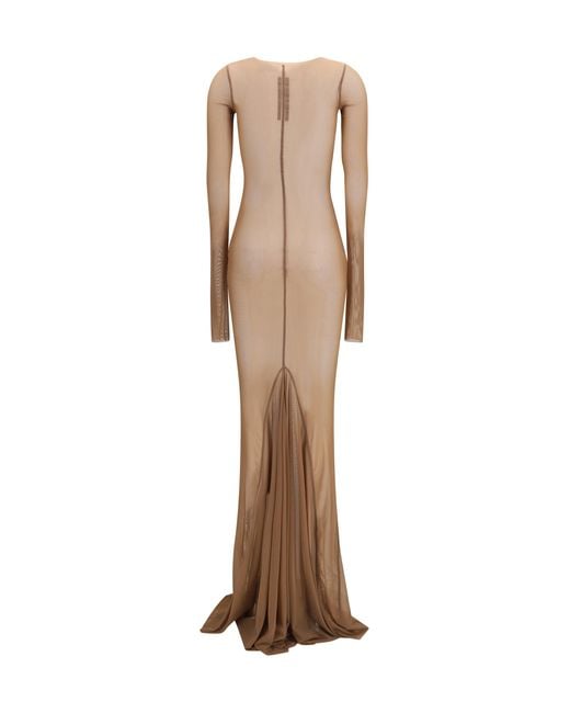 Rick Owens Natural Long Transparent Tulle Dress