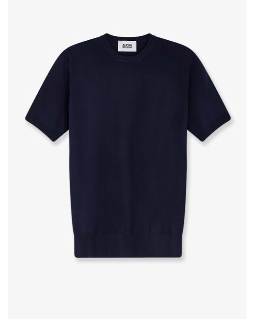 Alpha Studio Blue Cotton Sweater for men