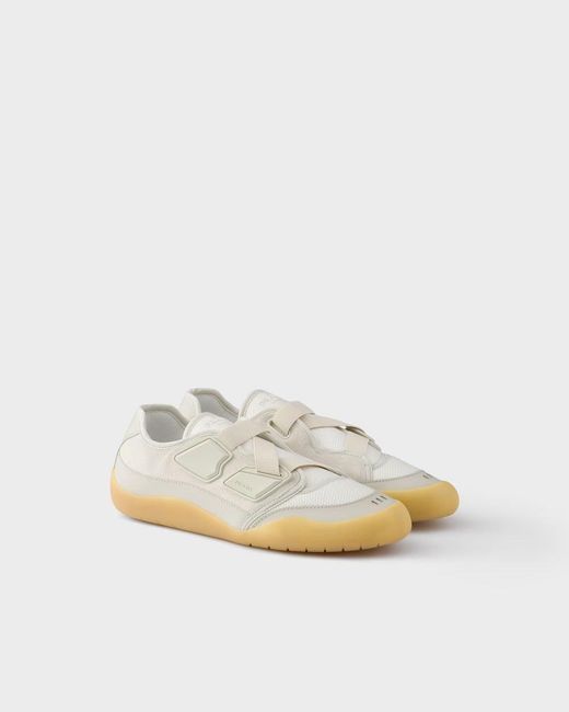 Prada White Speedrock Leather And Mesh Sneakers for men