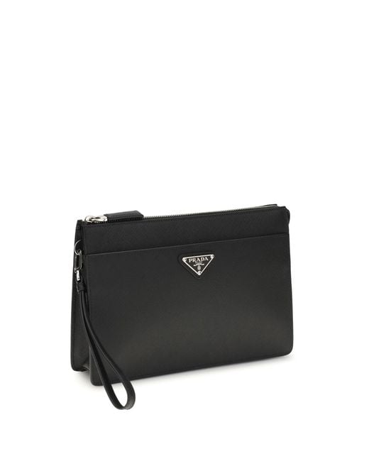 Prada Black Leather Pouch for men