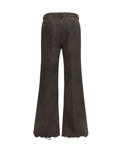 Rick Owens Gray Flared Frayed Hem Cotton Jeans for men