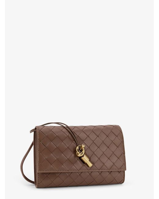Bottega Veneta Brown Andiamo Leather Shoulder Bag With Intrecciato Motif