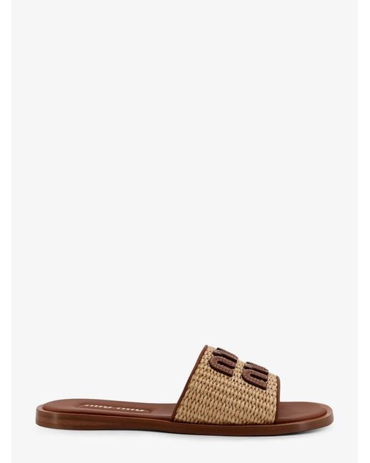 Women's Brown Raffia And Leather Sandals With Logo Lettering