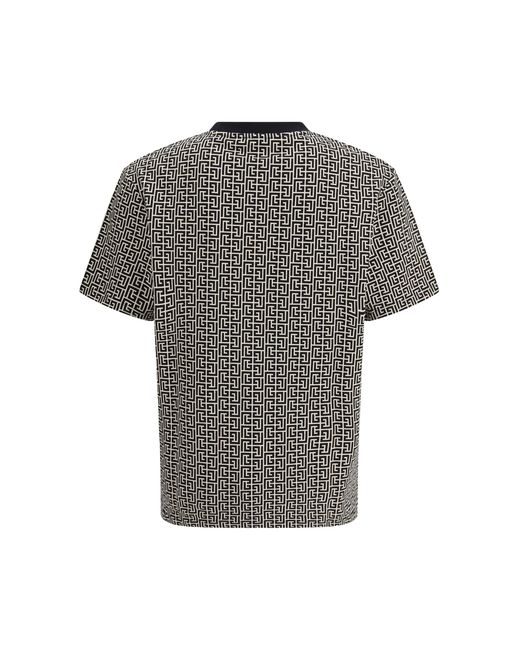 Balmain Gray Jacquard T-Shirt With Pb Labyrinth Monogram for men