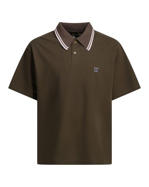 Needles Green Polo Shirt With Buttons And Logo for men