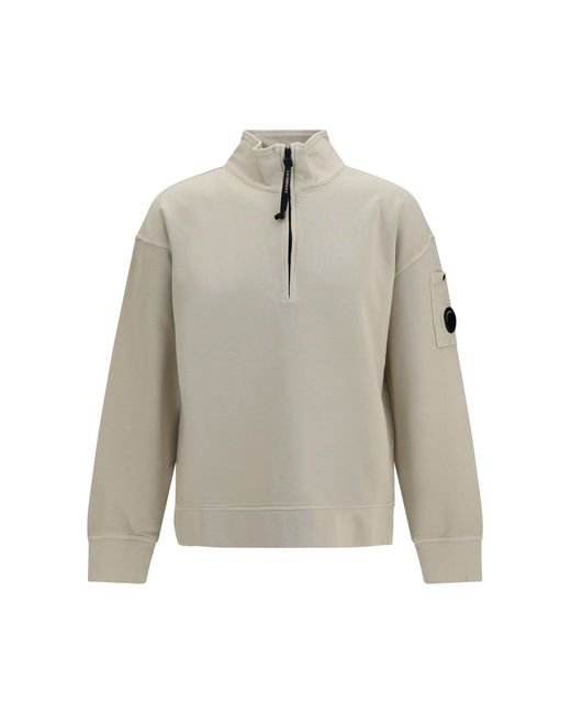 C P Company Gray Diagonal-Weave Cotton Fleece Sweatshirt Birch for men