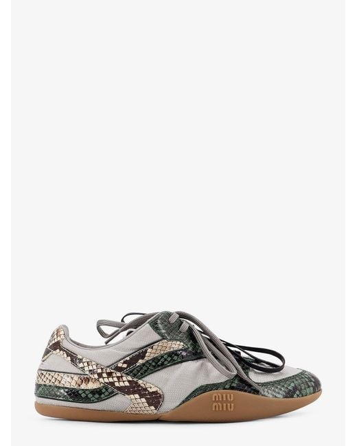 Miu Miu White Gymnasium Technical Fabric And Python-Print Aisley Sneakers