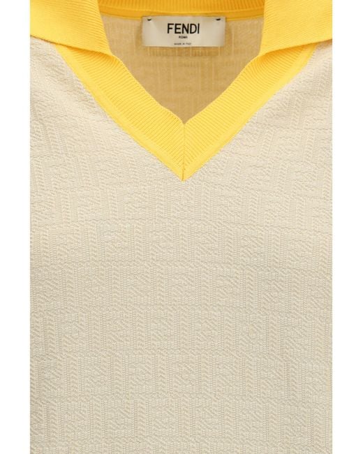 Fendi Natural Cotton And Silk Sweater With Ff Logo