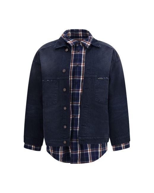 Balenciaga Blue Patched Shirt Jacket for men