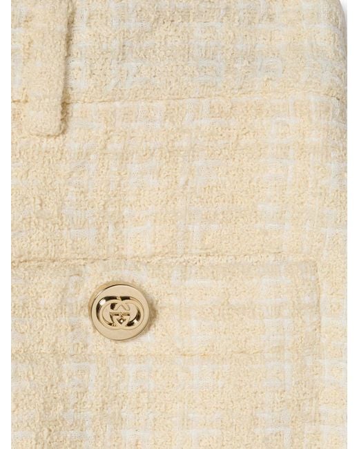 Gucci Natural Cotton Blend Trousers With Checked Pattern