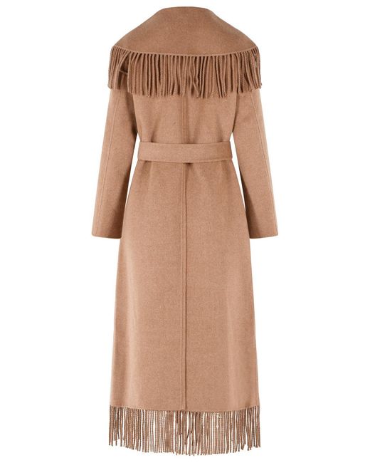Jonathan Simkhai Natural Camel Wool Blend Coat With Fringed Details