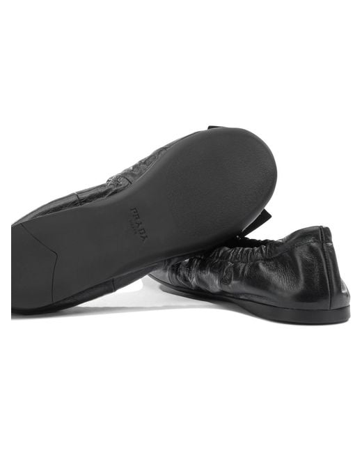 Prada Black Shiny Leather Ballet Flats