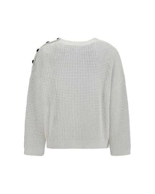 Brunello Cucinelli White Openwork Sweater With Shoulder Buttons