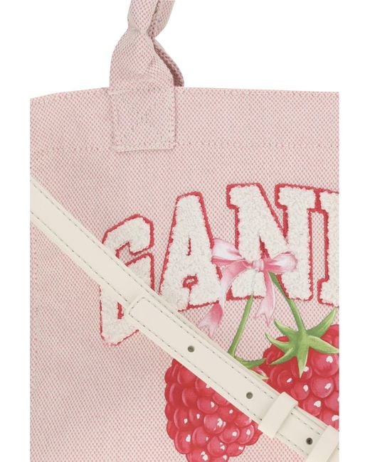 Ganni Pink Small Easy Shopper Raspberry Print