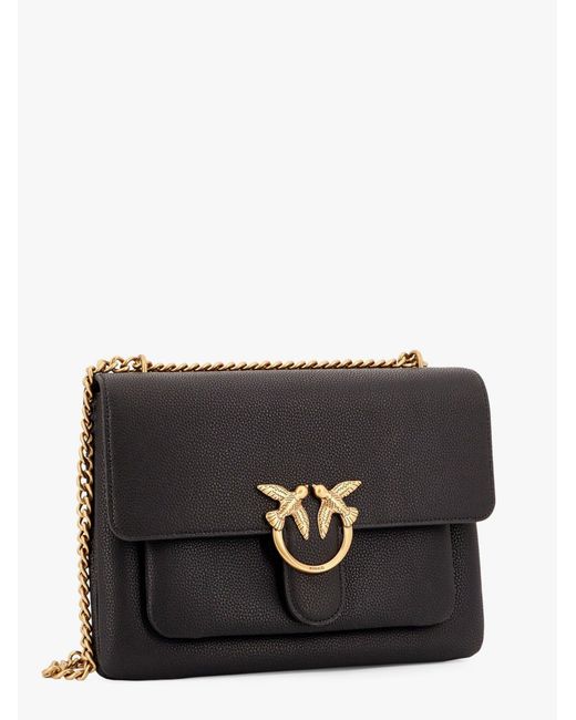 Pinko Black Leather Shoulder Bag With Metal Love Birds Buckle