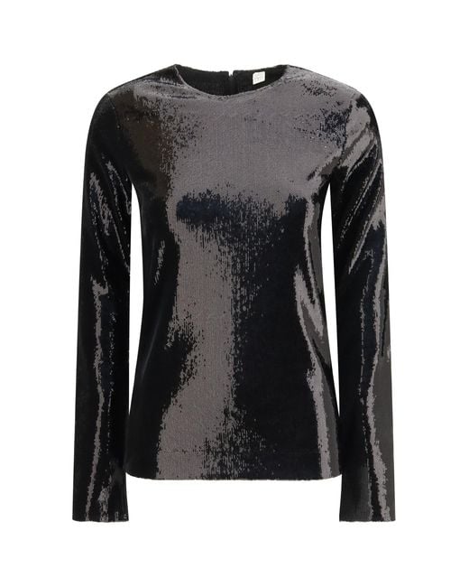 Totême Black Long-Sleeved Sequin Top