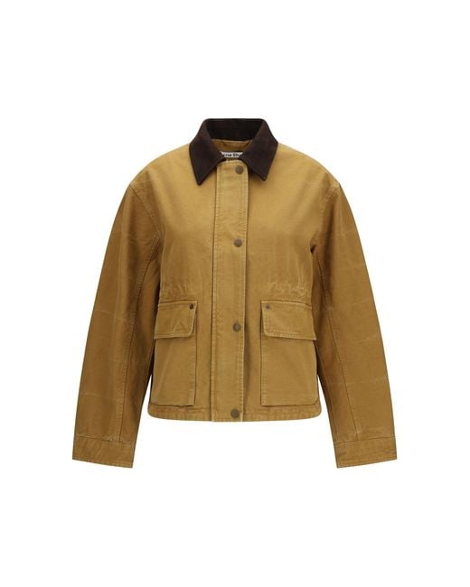 Women's Natural Canvas Jacket With Leather Collar