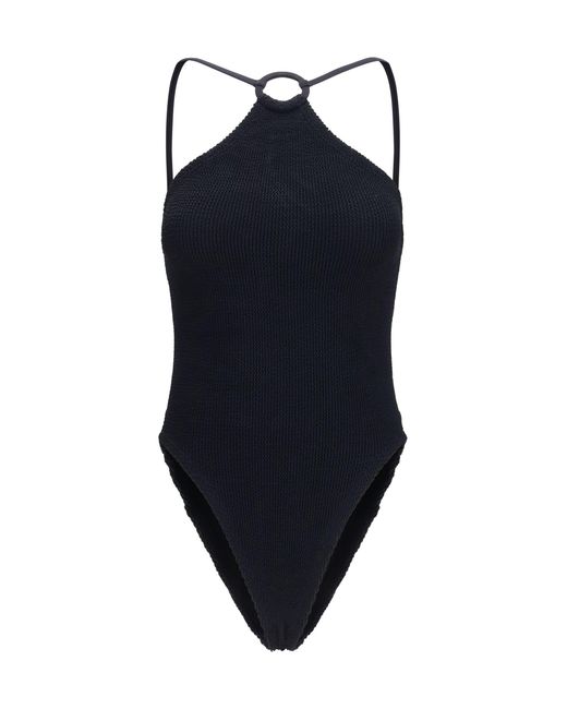 Hunza G Blue Swimsuit Jasmine With Tonal Hoop