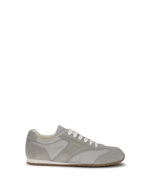 Women's White Suede And Fabric Trainers