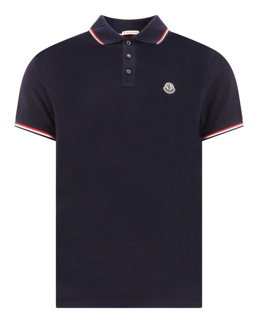 Moncler Blue Cotton Pique Polo Shirt for men