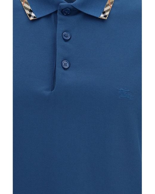 Burberry Blue Cotton Polo With Check Trims Officers for men