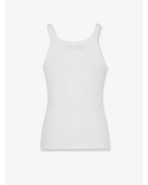 Fendi White Ribbed Cotton Tank Top