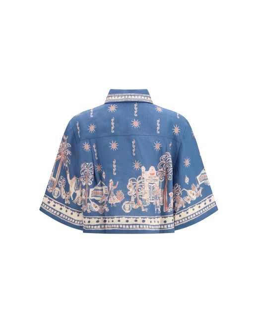 ALÉMAIS Blue Cropped Shirt Acacia Linen
