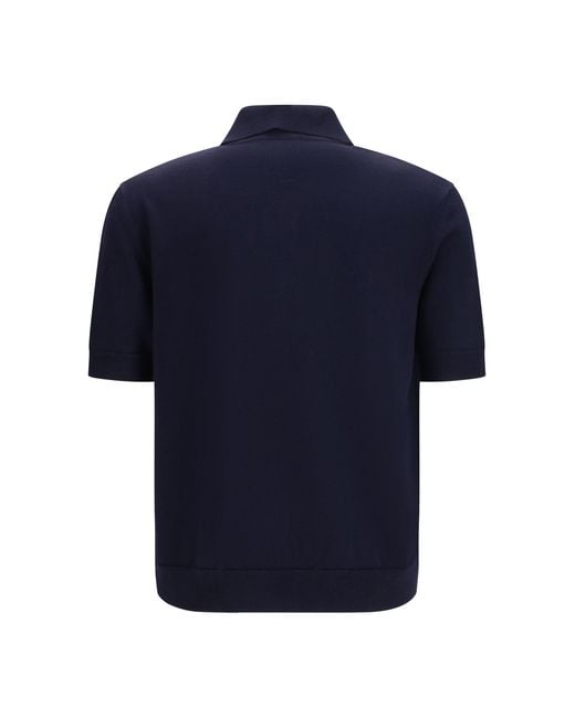 Balmain Blue Short-Sleeve Wool Polo for men