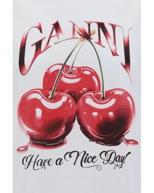 Ganni White Cherry Relaxed T-Shirt