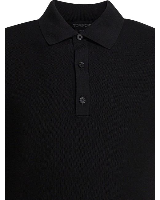 Tom Ford Black Silk And Cotton Pique Polo Shirt for men