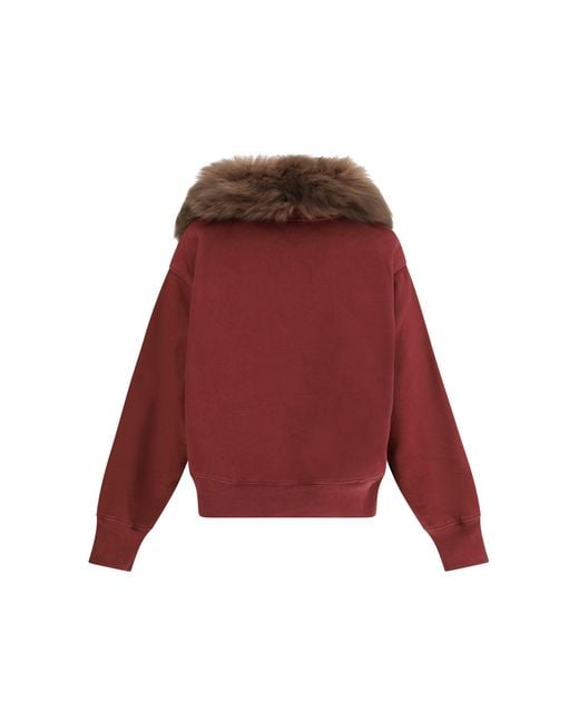 Prada Red Sweatshirt With A Shearling Collar