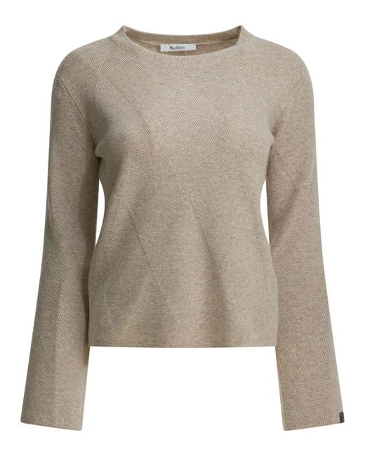 Max Mara Pure Brown Cashmere Crewneck Sweater Knitwear Beige